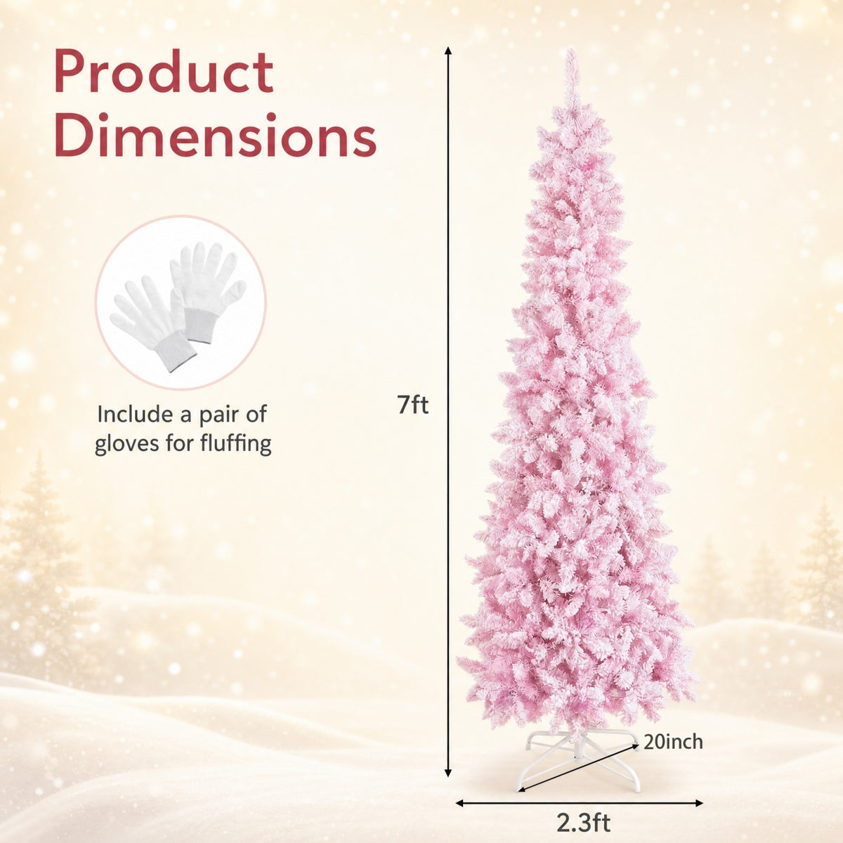7 FT Slim Pencil Christmas Tree, Hinged Xmas Tree with Flocked Design, 800 PVC Branch Tips