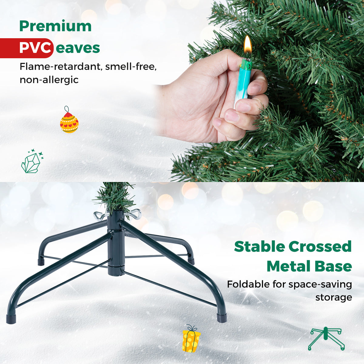 180 CM Artificial Christmas Tree, Hinged, Unlit, Green