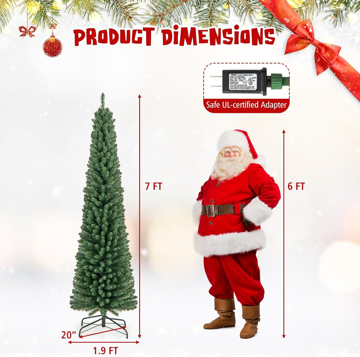 Lucktree Pre-Lit Slim Pencil Christmas Tree Slender Holiday Tree for Home Office Decoration