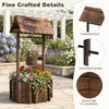 Rustic Outdoor Garden Decoration with Solid Fir Wood Construction, Wooden Wishing Well Planter with Hanging Bucket