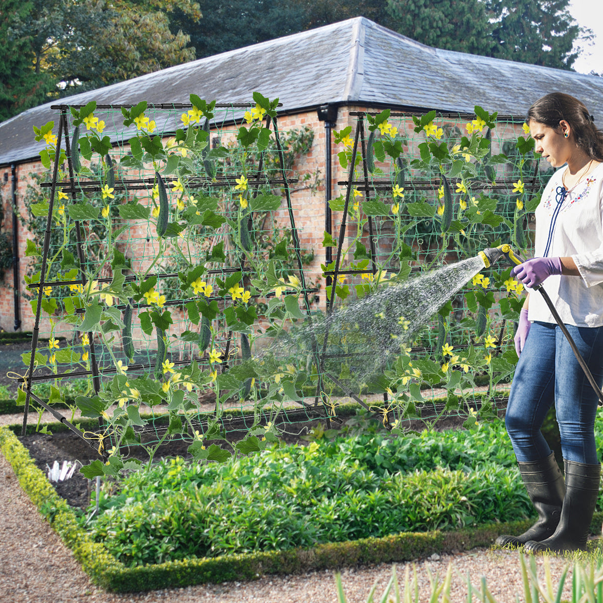 Garden Trellis for Climbing Vines, Outdoor Tomato & Cumber Trellis with A-Frame Support