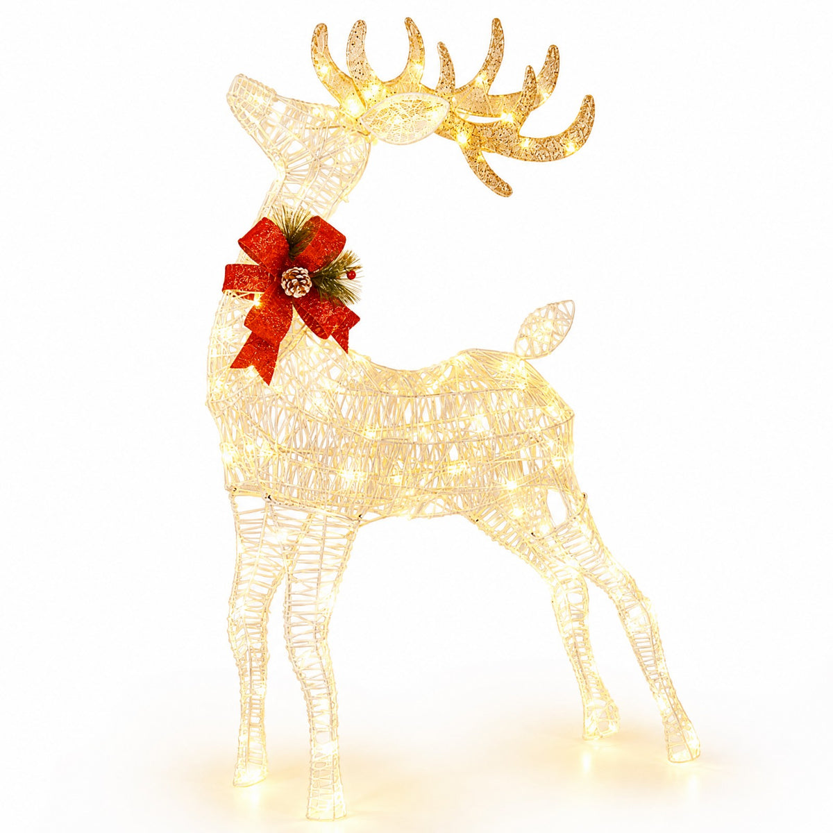 Lighted Standing Reindeer Christmas Decoration, Pre-Lit 120 LED Lights Artificial Christmas Décor with Ground Stakes and Zip Ties