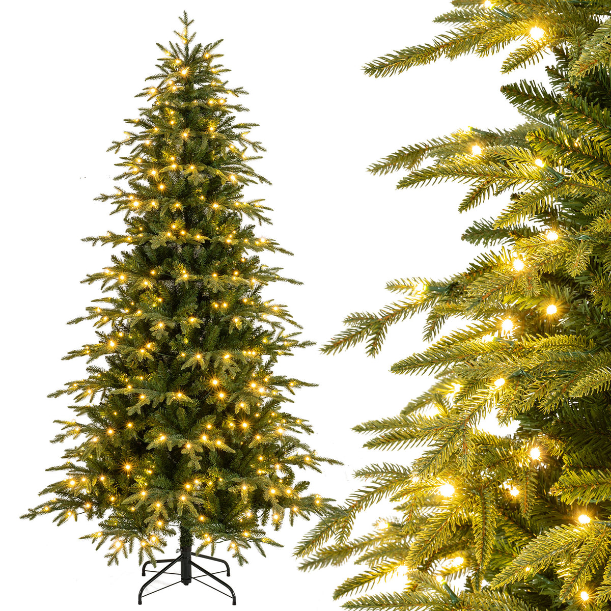 7.5FT Pre-lit Artificial Christmas Tree, Hinged Xmas Tree with 1195 Branch Tips