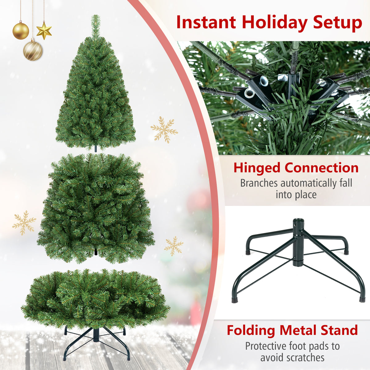 7/6/8 FT Pre-Lit Artificial Christmas Tree, Artificial Xmas Tree
