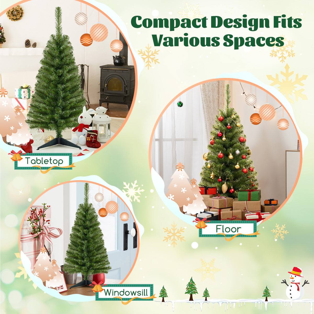 3FT Artificial Christmas Tree, Premium Mini Xmas Pine Tree with Stand Base Thicken Tips