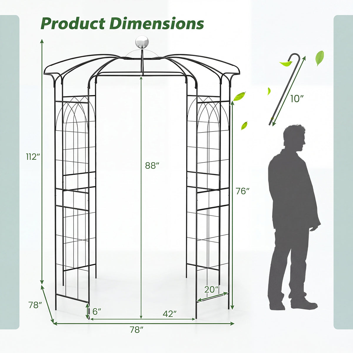 Birdcage Shape Gazebo, Garden Arch Trellis w/Hanging Hook for Climbing Plants