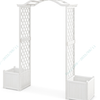 Wooden Garden Arbor with Planter Boxes, White Trellis Archway for Climbing Plants & Decorations