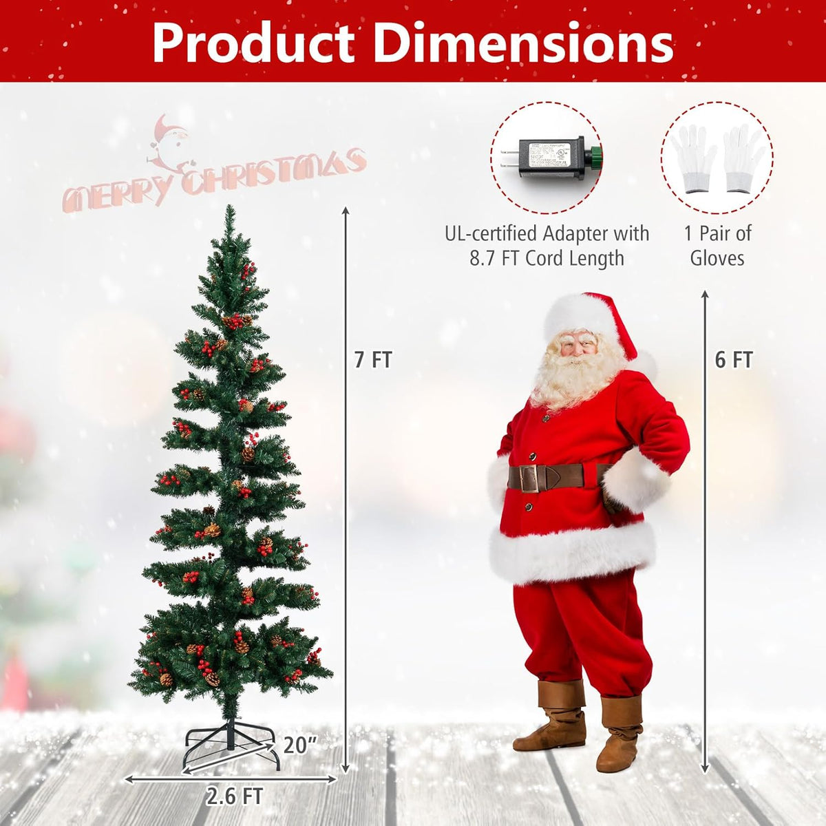 Lucktree 6FT / 7FT Pre-Lit Spiral Christmas Tree with Branch Tips Pine Cones Red Berries