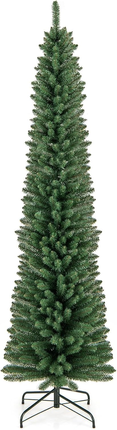 Lucktree 5ft / 6ft / 7ft / 8ft Artificial Skinny Xmas Tree with Quick Shape Technology