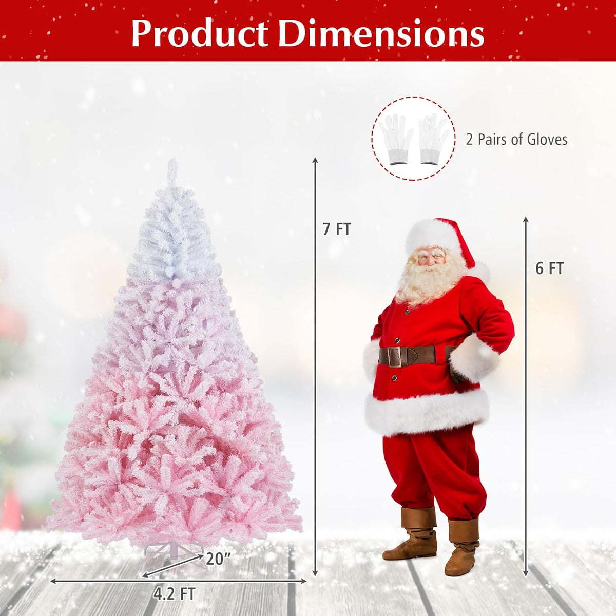 Lucktree Pink Gradient & White Snow Flocked Christmas Tree | Home Office Decoration