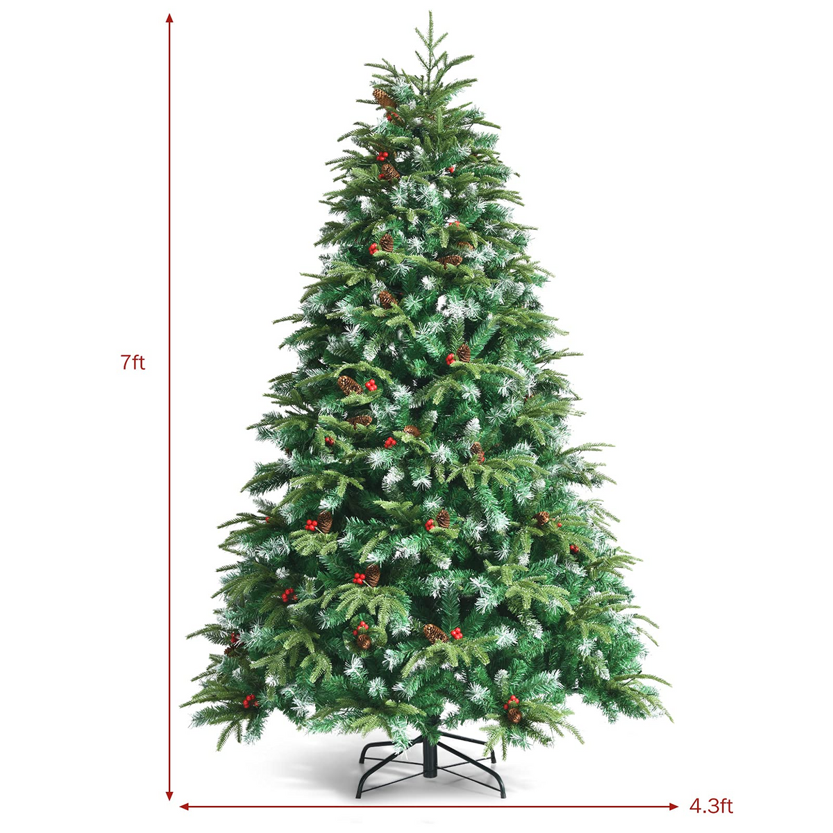 Lucktree 7FT Pre-Lit Artificial Christmas Tree, Hinged Realistic Snowy Xmas Pine Tree W/ 450 Color Changing LED Lights, 11 Flash Modes - LucktreeUS