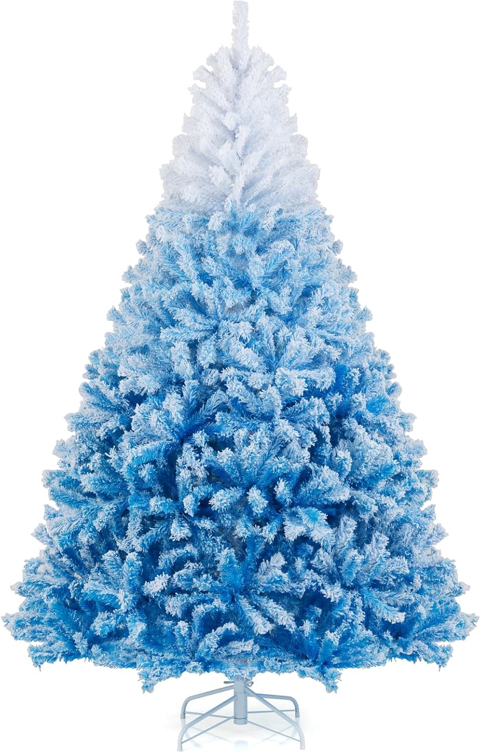 Lucktree Snow Flocked Christmas Tree with Lush Branch Tips & Foldable Metal Stan ( Blue Gradient & White )