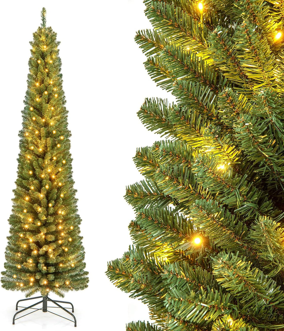 Lucktree Pre-Lit Slim Pencil Christmas Tree Slender Holiday Tree for Home Office Decoration