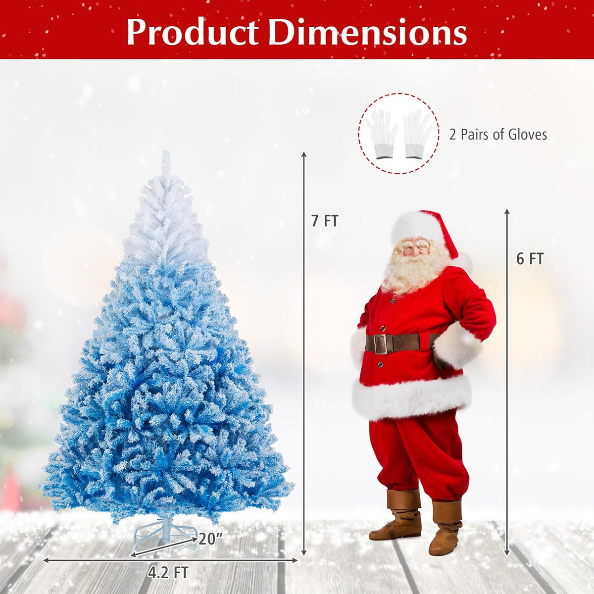 Lucktree Snow Flocked Christmas Tree with Lush Branch Tips & Foldable Metal Stan ( Blue Gradient & White )