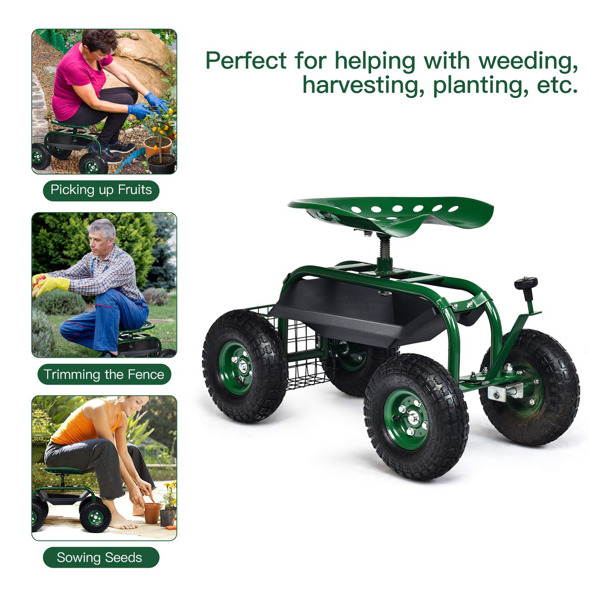 Lucktree Mobile Garden Workseat, Lawn Wagon Cart