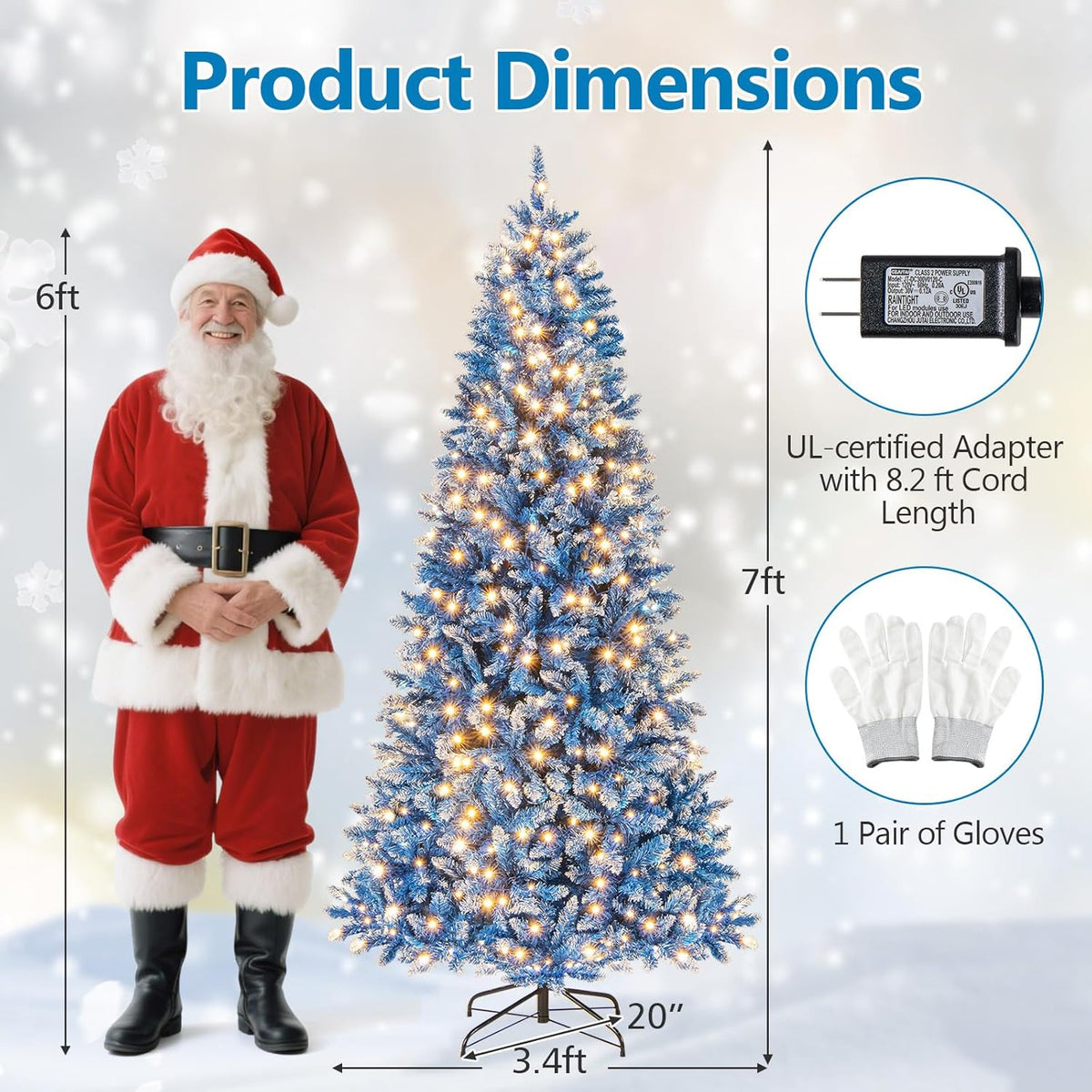 Lucktree Blue Hinged Xmas Tree with Frosted PVC Branch Tips & Warm White LED Lights