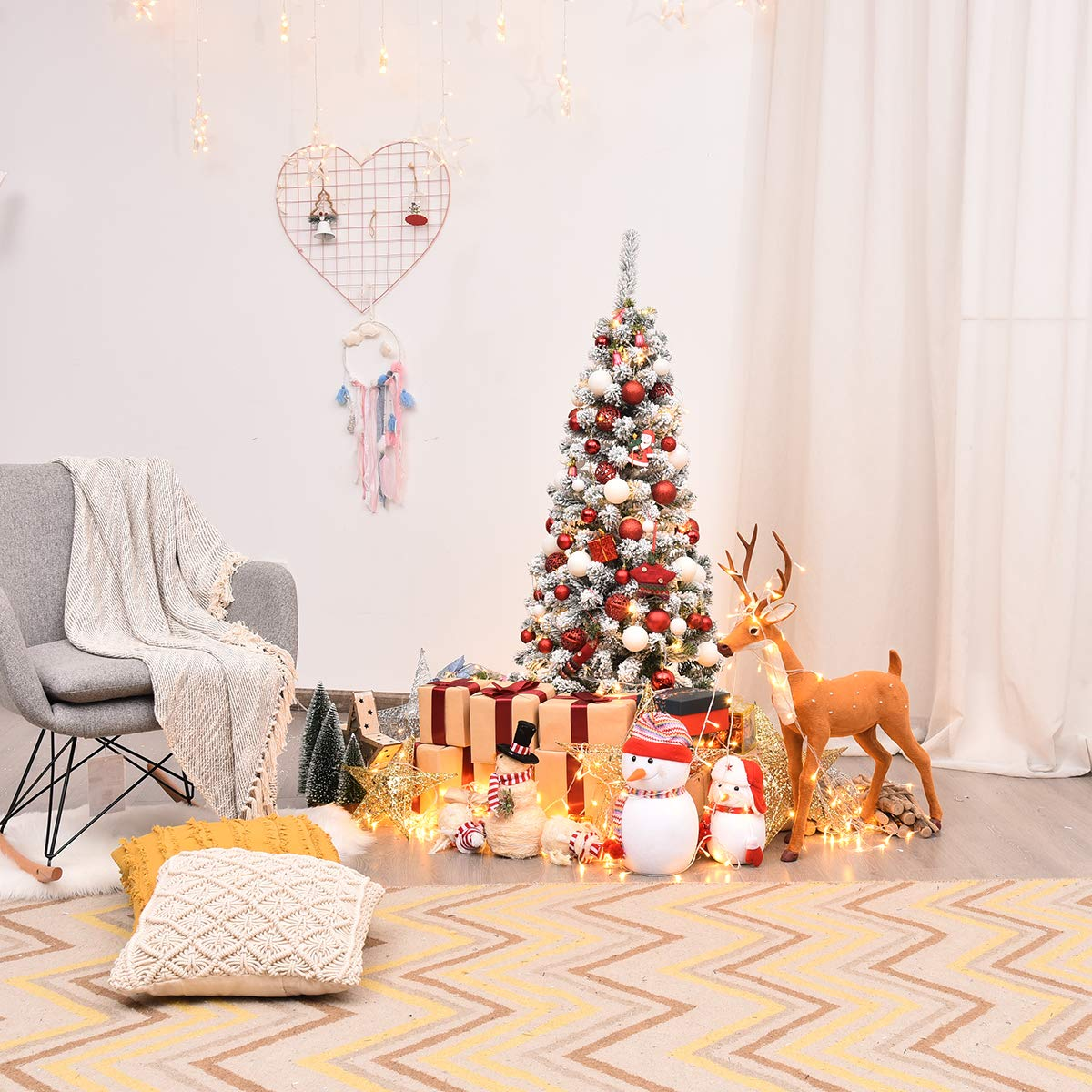 Lucktree Artificial Snow Flocked Christmas Tree, Slim Xmas Snowy Tree for Indoor and Outdoor Use - LucktreeUS