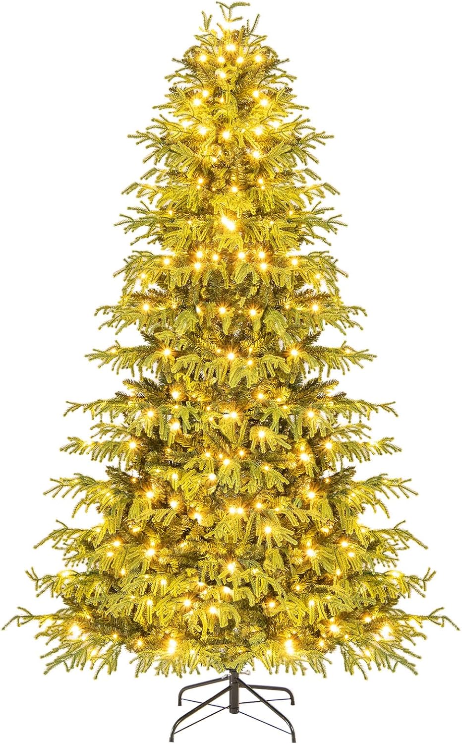 Lucktree Pre-Lit Artificial Christmas Tree with PVC & Soft TPE Branch Tips & Foldable Metal Stand