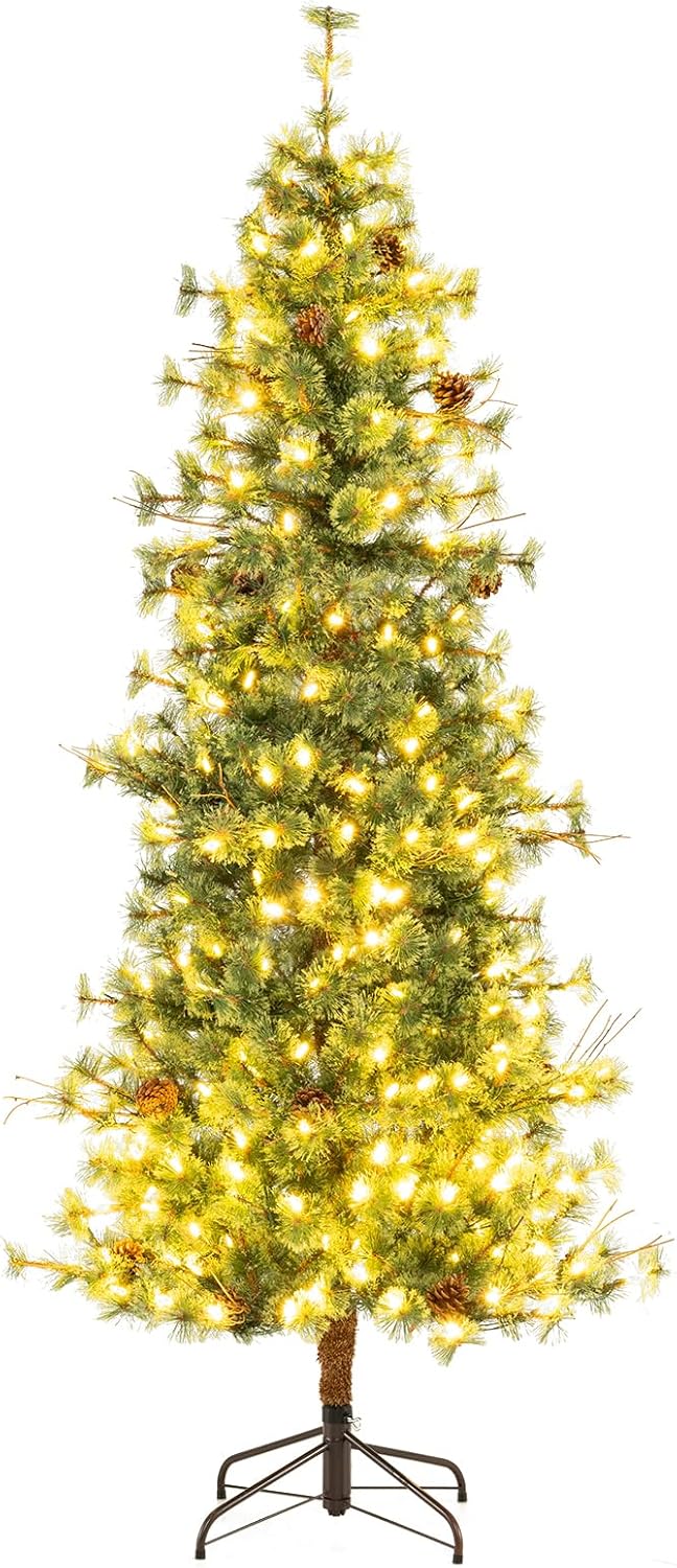 Lucktree Cashmere Christmas Tree with Pine Needles LED Lights with Bulb Cover