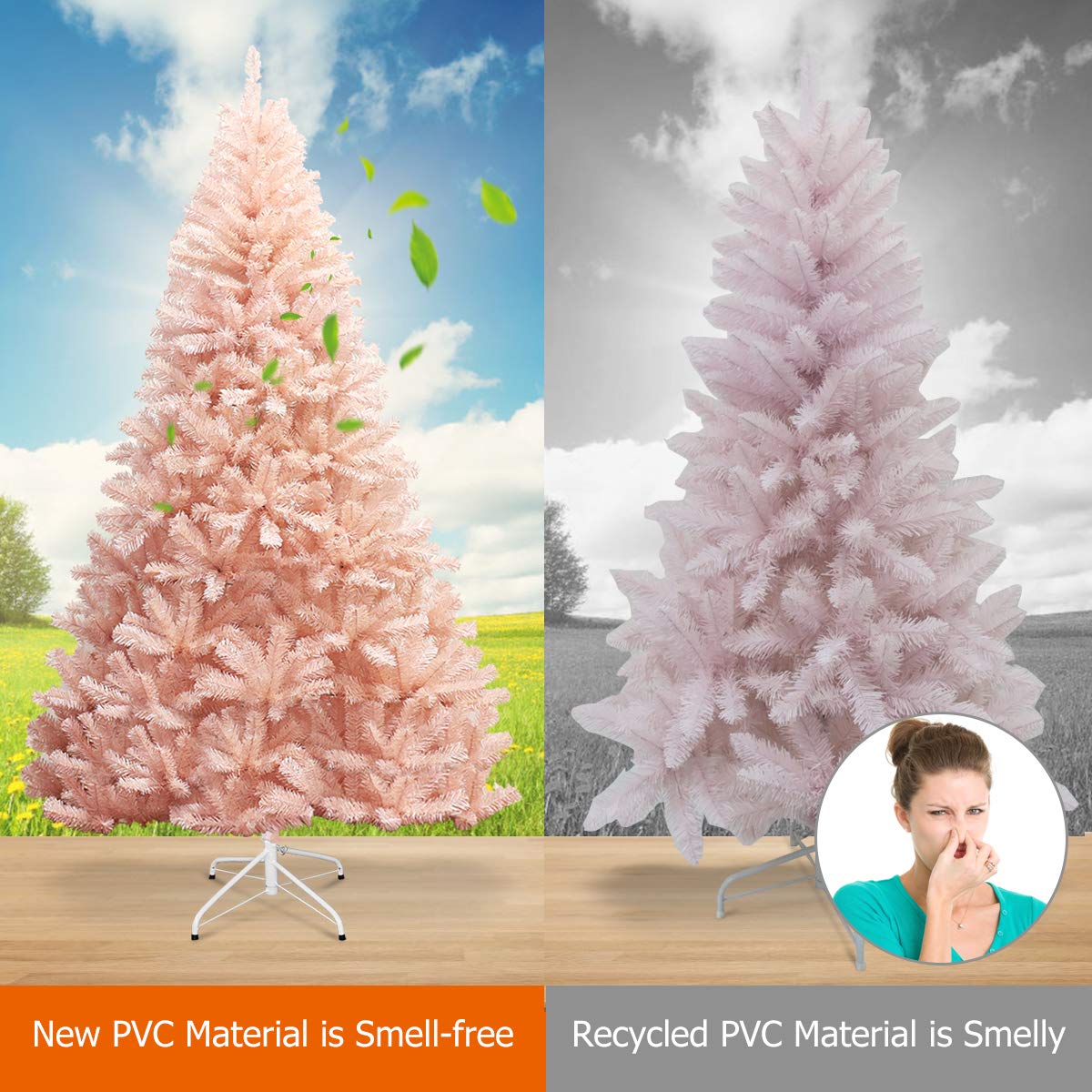 Artificial Pink Christmas Tree, 6ft/7ft Premium Unlit Hinged Spruce Full Tree - LucktreeUS