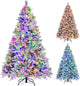 Lucktree Pre-Lit Snow Flocked Christmas Tree, Artificial Hinged Xmas Tree with 160 Multi-Color LED Lights