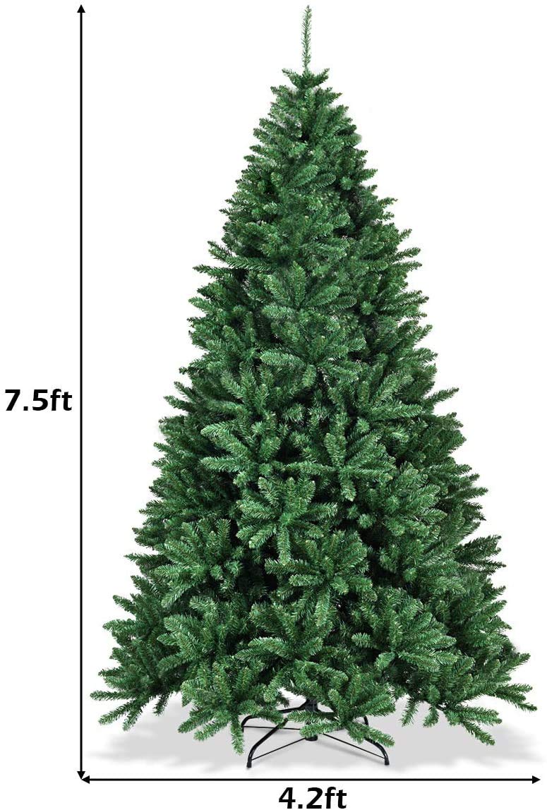 Artificial Douglas Christmas Tree, 7.5 Unlit Hinged Pine Tree with 2254 Branch Tips and Solid Metal Stand - LucktreeUS
