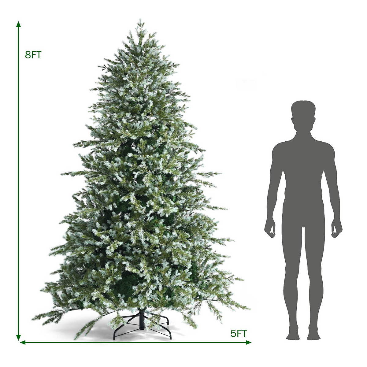 Lucktree 8ft Artificial Christmas Tree, Unlit Hinged Xmas Spruce Tree w/ 1658 Mixed PE & PVC Branch Tips - LucktreeUS