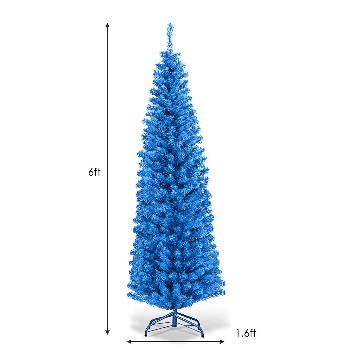 6ft Blue Pencil Christmas Tree, Artificial Slim Tree - LucktreeUS