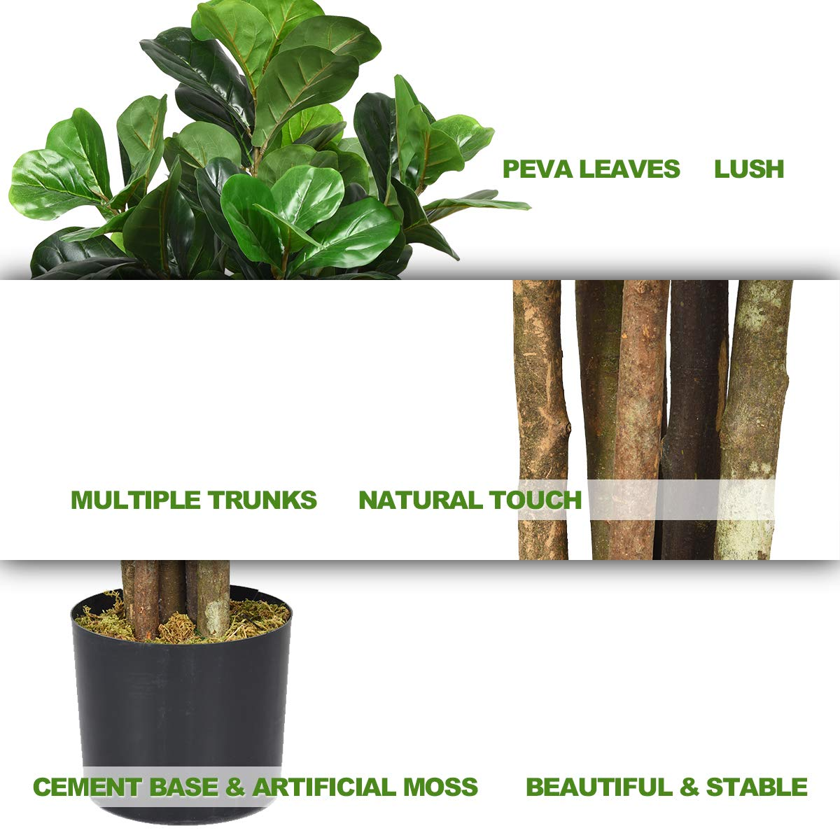 Lucktree Fake Fiddle Leaf Fig Tree Artificial Greenery Plants - LucktreeUS