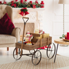 Lucktree Decorative Garden Planter, Small Wagon Cart with Metal Wheels, Wood Raised Beds Plant Pot Stand for Backyard Garden Patio 24.5"x13.5"x24"