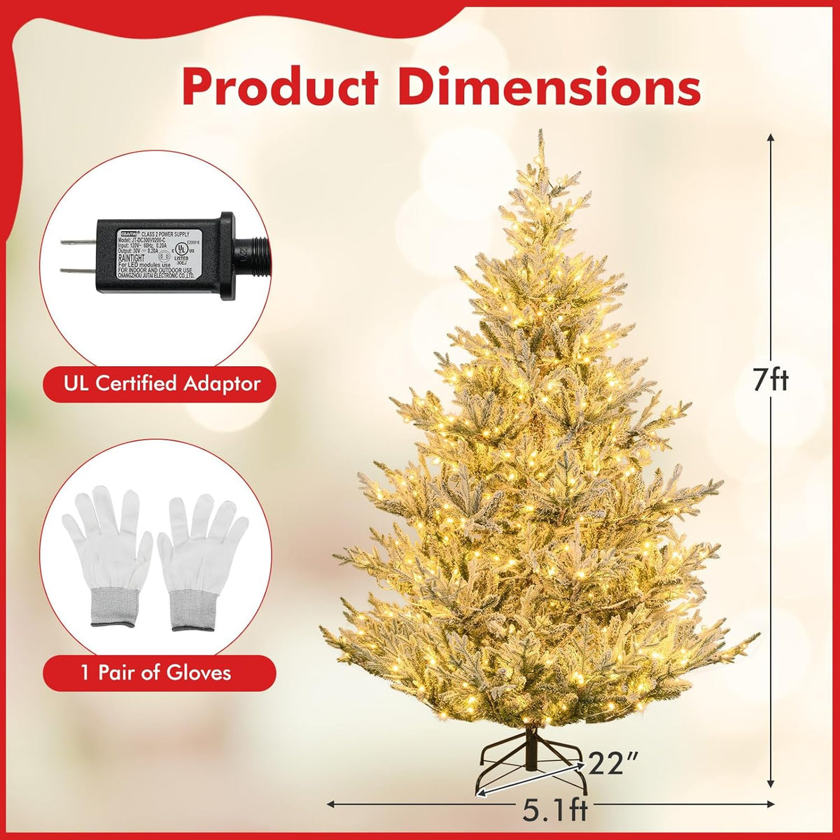 Lucktree 6FT / 7FT / 8FT Pre-Lit Snow Flocked Christmas Tree | Holiday Home Office Decoration