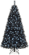 Lucktree 6/7/8 ft Pre-Lit Black Halloween Christmas Tree, Artificial Hinged Xmas Full Tree with 362/572/860 Pine Needles & PVC Branch Tips