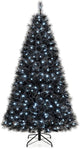 Lucktree 6/7/8 ft Pre-Lit Black Halloween Christmas Tree, Artificial Hinged Xmas Full Tree with 362/572/860 Pine Needles & PVC Branch Tips