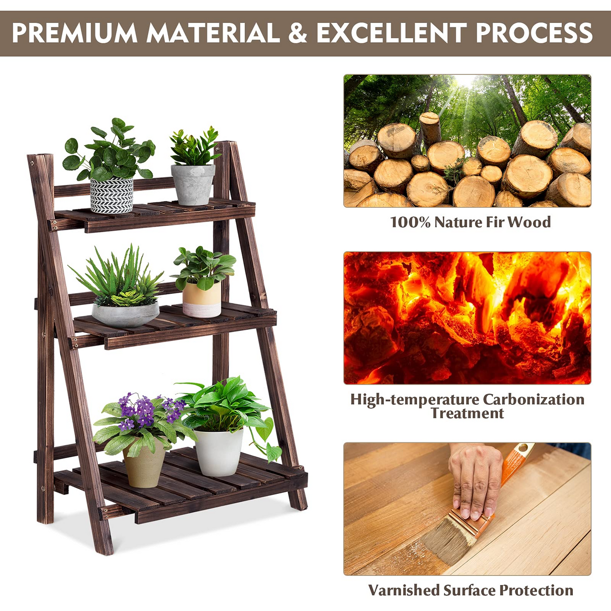 Lucktree 3 Tier Folding Wooden Plant Stand