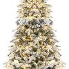 Lucktree Pre-Lit Snow Flocked Christmas Tree, Artificial Hinged Xmas Tree with Branch Tips, PE & PVC Mixed Leaves