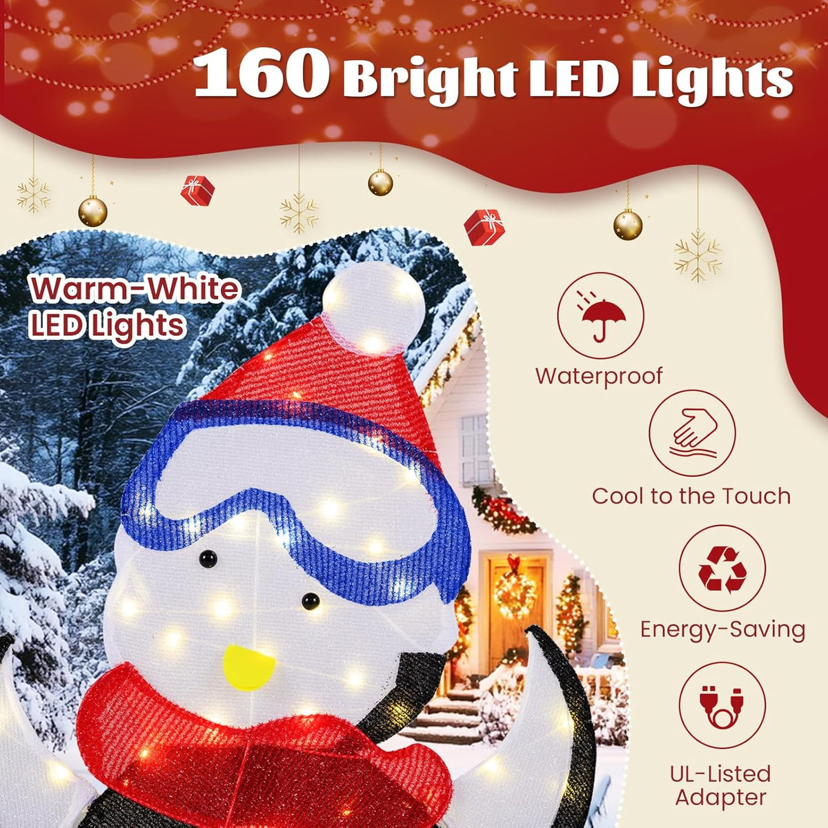 Lucktree 3-Piece Christmas Lighted Penguin Family Set Decoration
