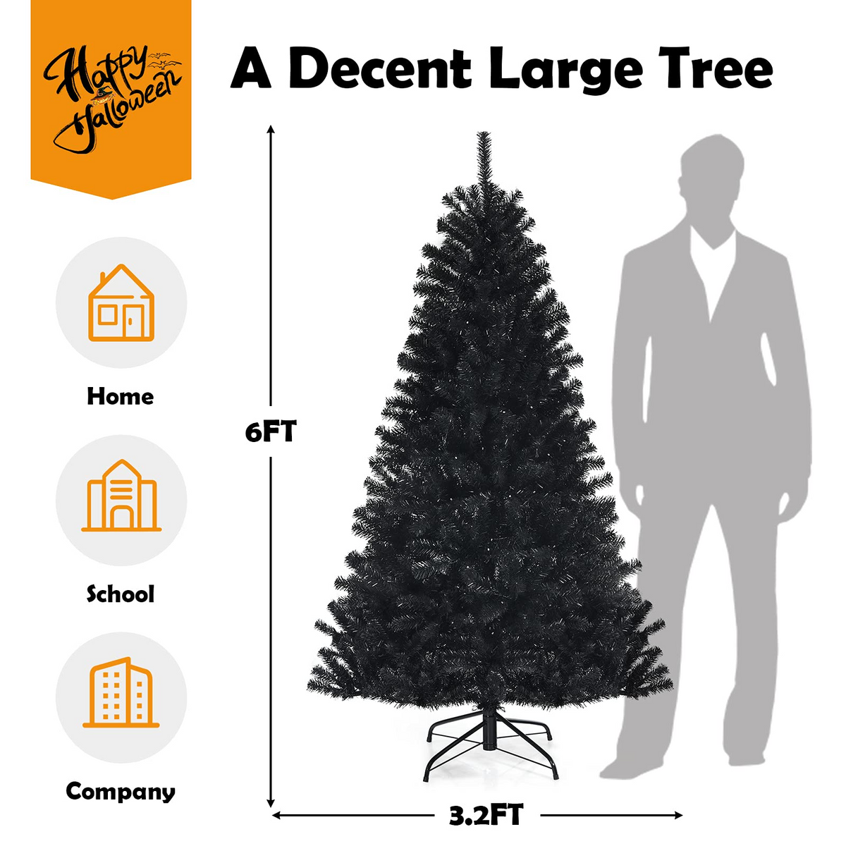 Lucktree Halloween Tree, Hinged Artificial Christmas Tree Metal Stand, Perfect Halloween Decoration for Holiday Festival Parties - LucktreeUS