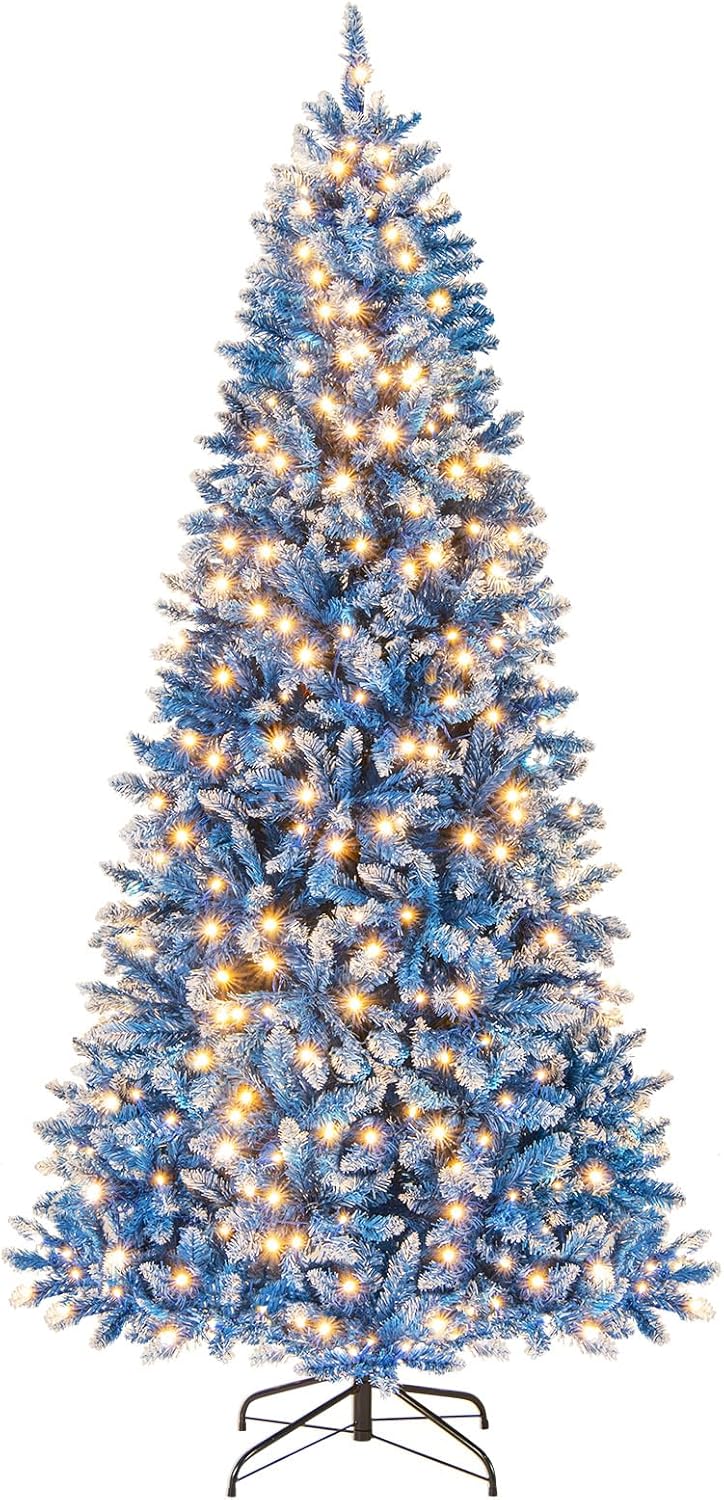 Lucktree Blue Hinged Xmas Tree with Frosted PVC Branch Tips & Warm White LED Lights