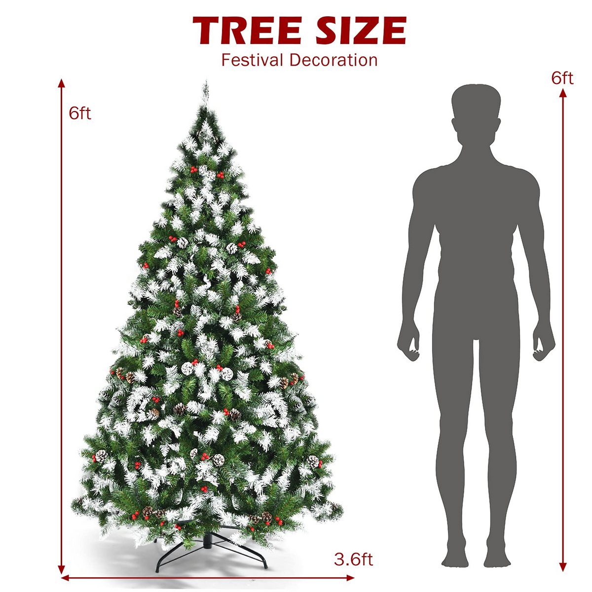 Lucktree Pre-lit Snow Flocked Christmas Tree,Hinged Artificial Xmas Tree, Indoor Holiday Festival Decoration - LucktreeUS