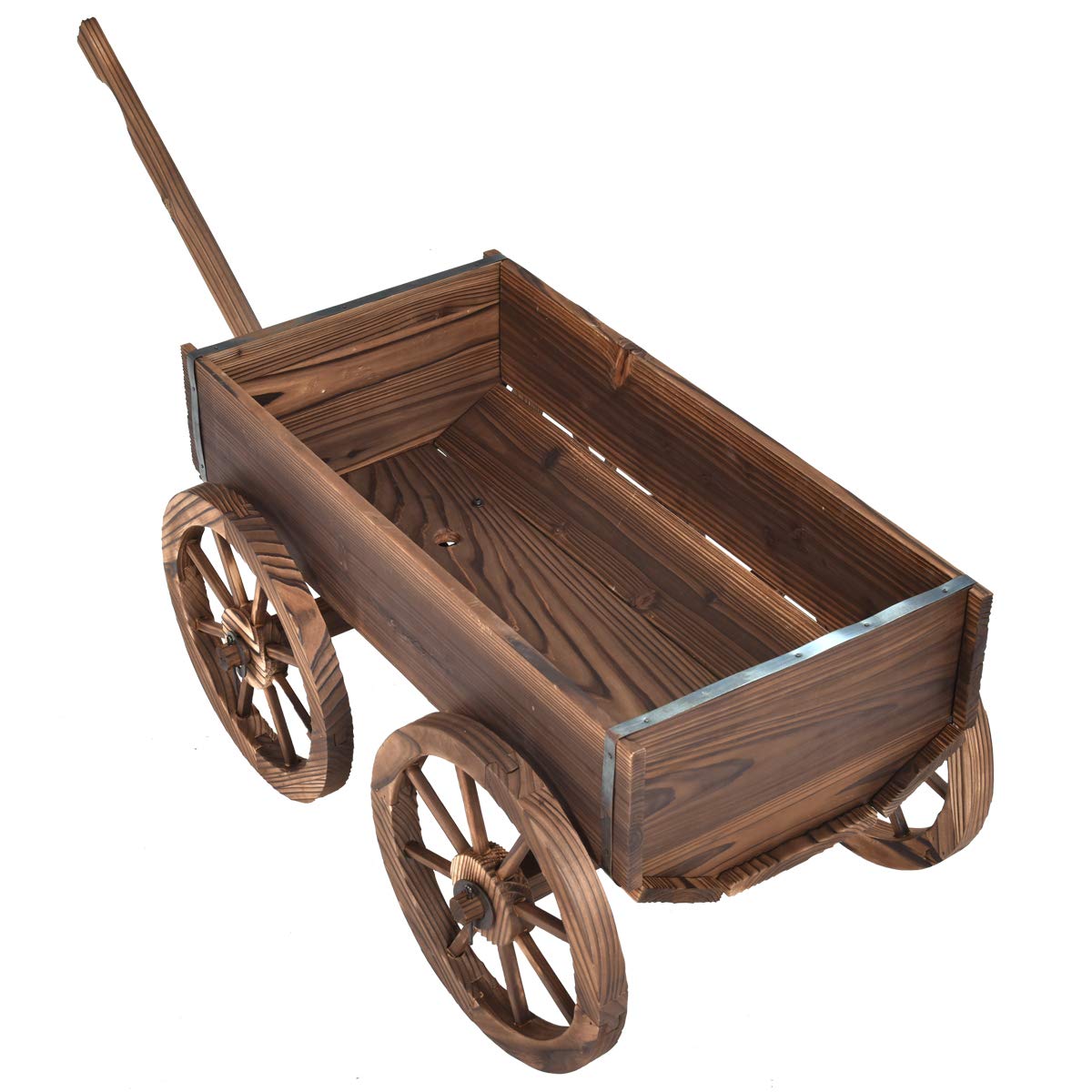 Lucktree Wood Wagon Flower Planter Pot Stand W/Wheels Home Garden Outdoor Decor