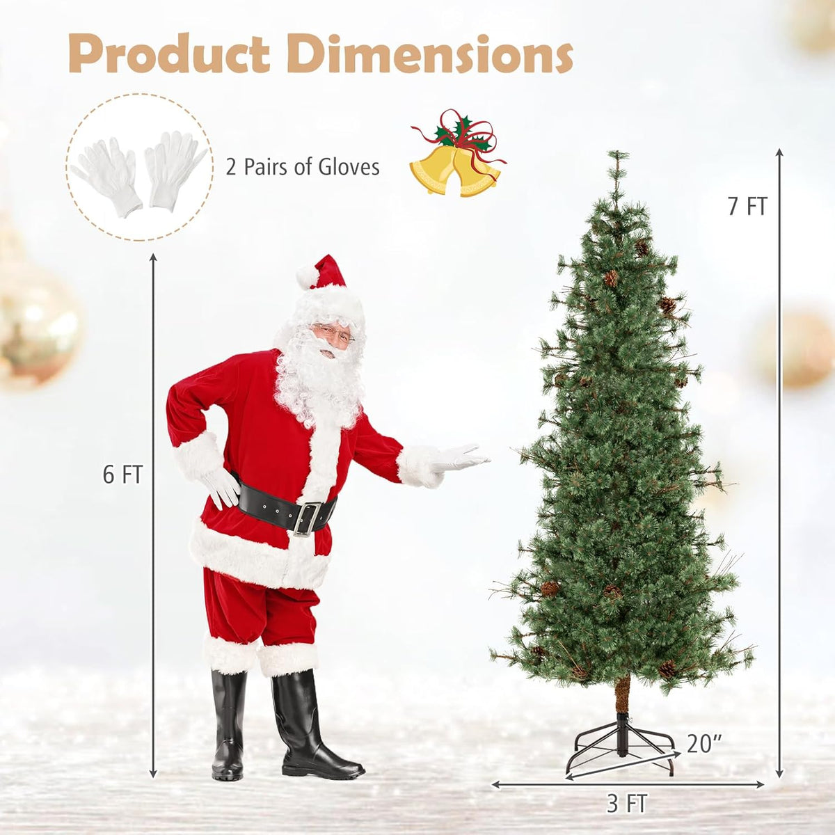 Lucktree Cashmere Christmas Tree with Pine Needles LED Lights with Bulb Cover
