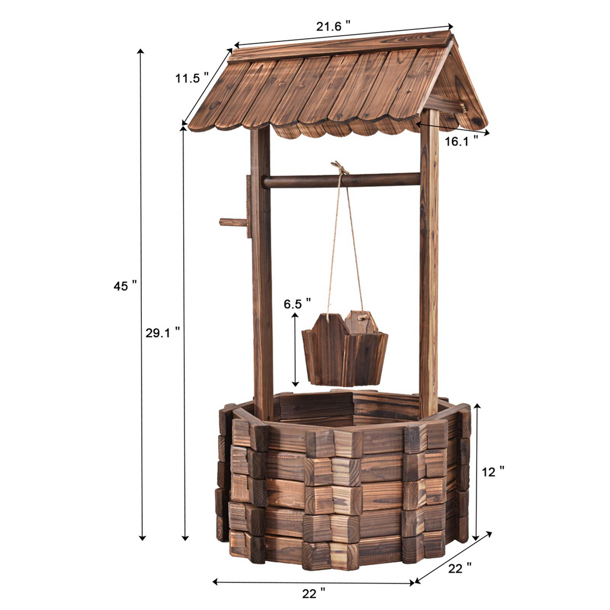 Lucktree Outdoor Wooden Wishing Well with Hanging Bucket
