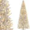 Lucktree 6ft Pre-lit Silver Pencil Christmas Tree, Artificial Tinsel Electroplated Tree, Decor for Home