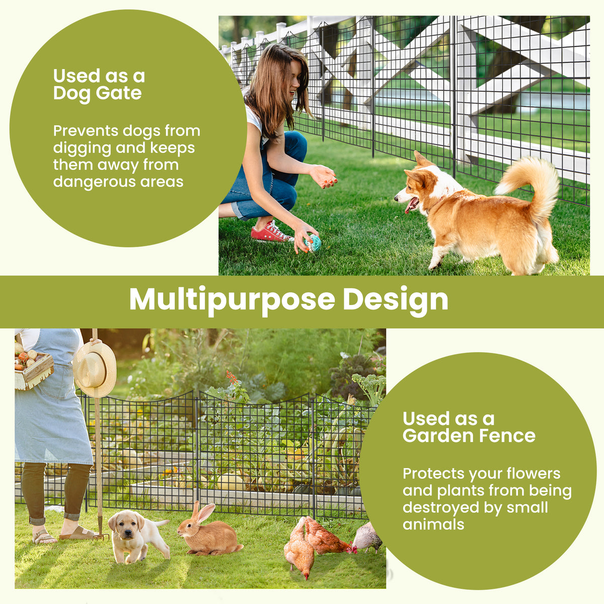 5-Panel Decorative Garden Fence with 5 Stakes, 39" Tall Outdoor Dog Barrier