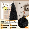 6FT Prelit Pencil Black Christmas Tree, Artificial Slim Xmas Tree with 618 Branch Tips