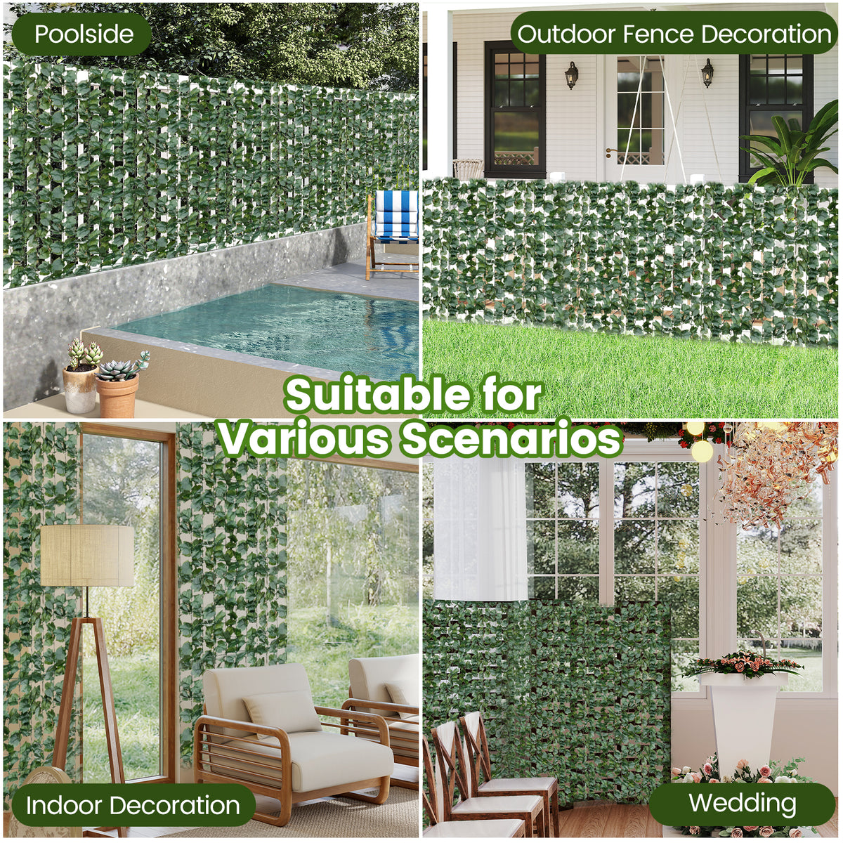 Faux Ivy Privacy Screen, Expandable Artificial Greenery Fence