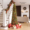 7FT Pre-Lit Pencil Christmas Tree, Slim Artificial Xmas Tree with Folding Metal Stand