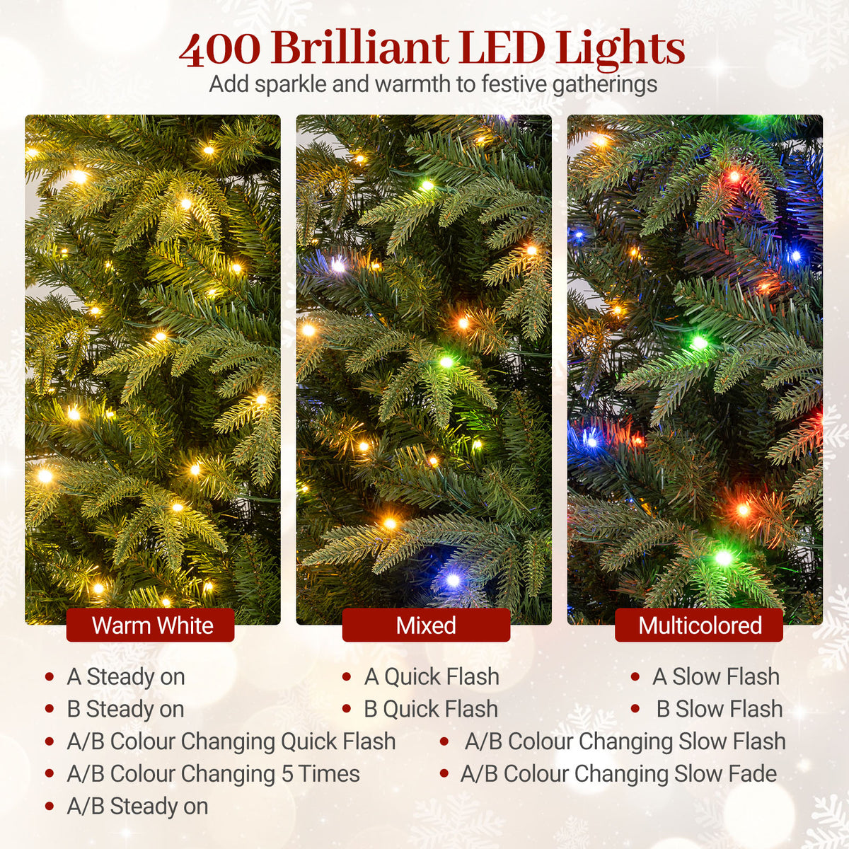 7.5FT Pre-lit Artificial Christmas Tree, Hinged Xmas Tree with 1195 Branch Tips