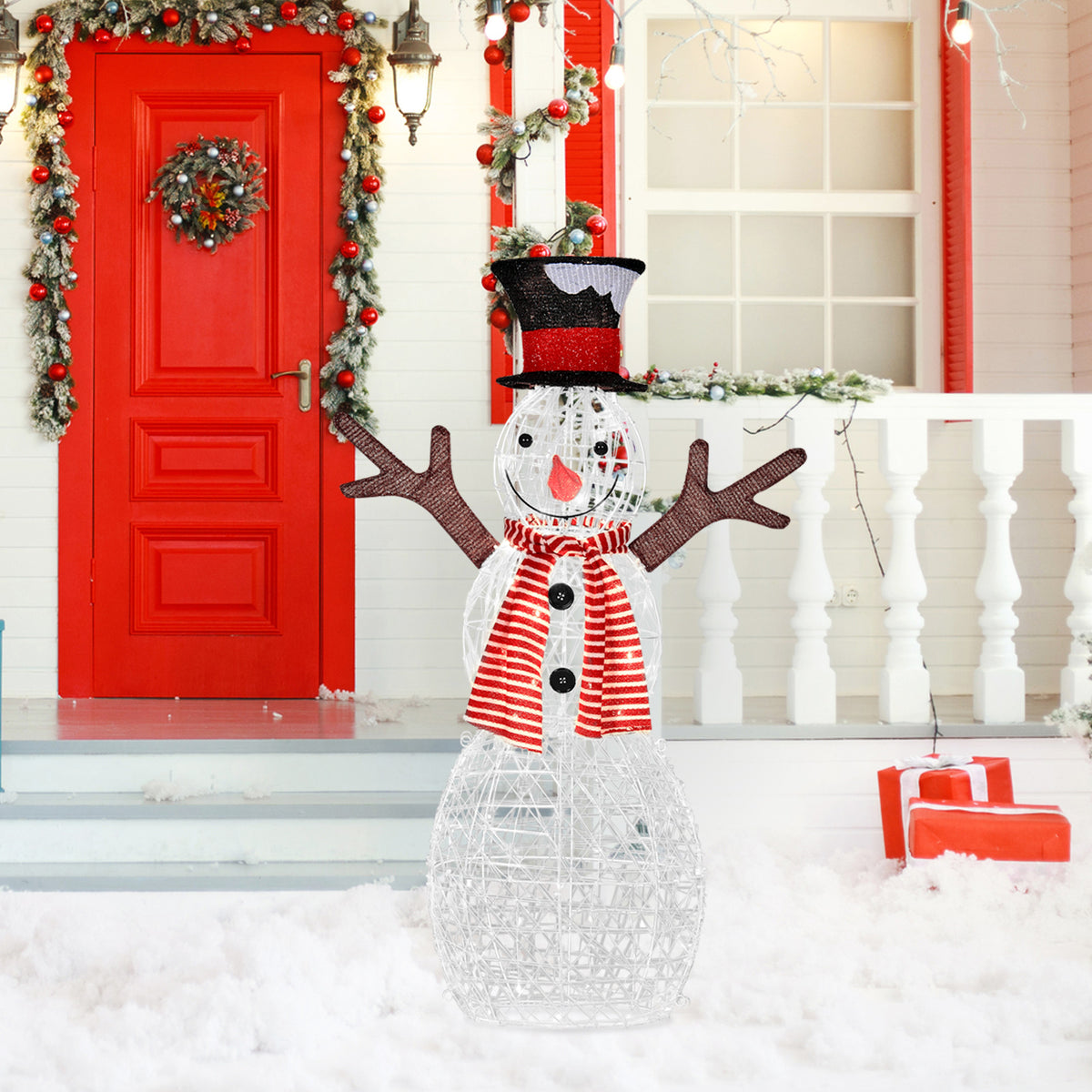 3.6 FT Lighted Christmas Snowman, Outdoor Xmas Holiday Decoration with 80 Warm LED Lights