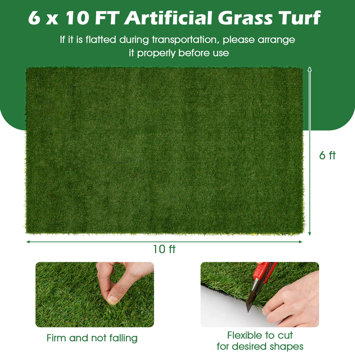 Realistic Artificial Turf Grass, 6 x 10 FT Artificial Synthetic Fake Grass with Drainage